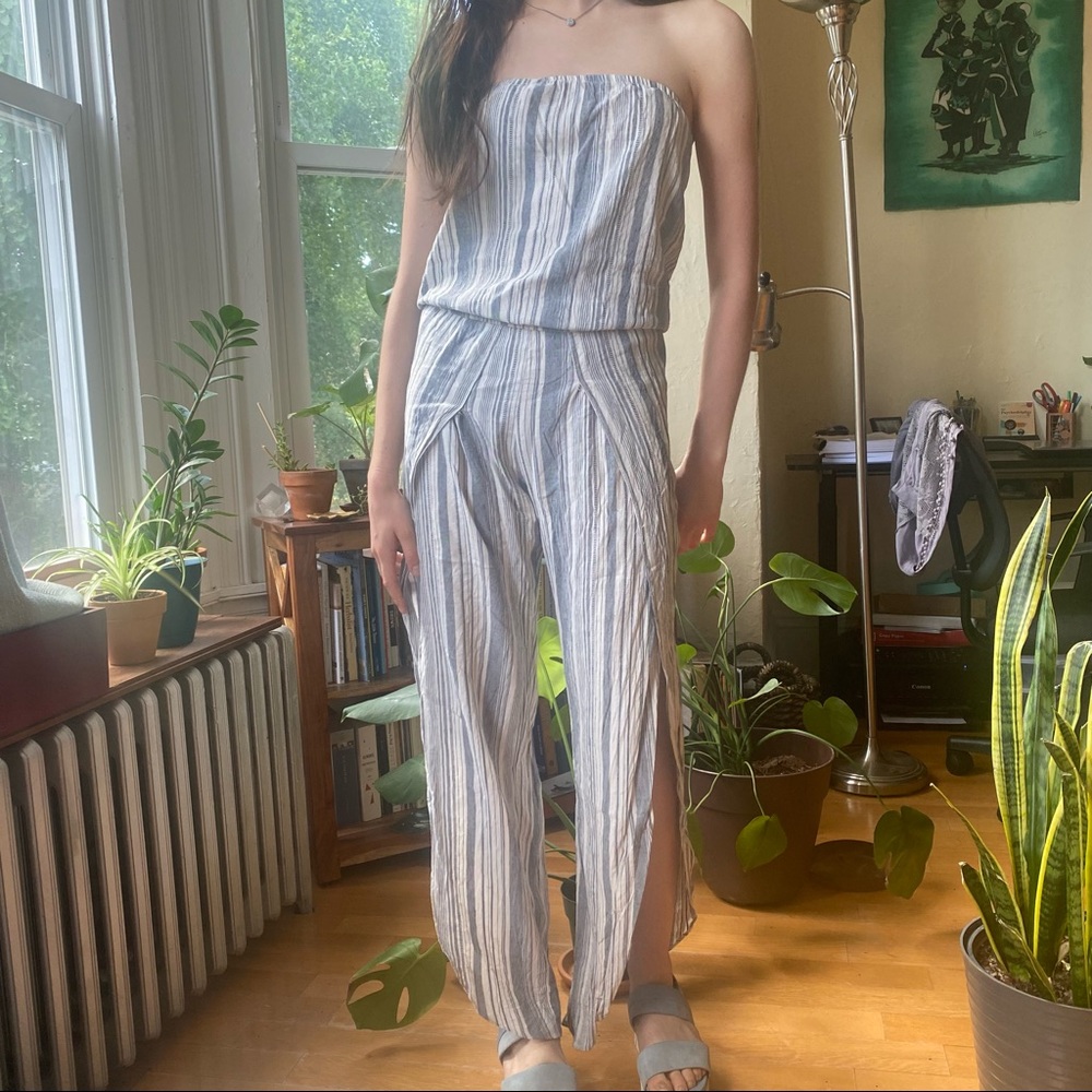 Blue and White Striped Drew Romper